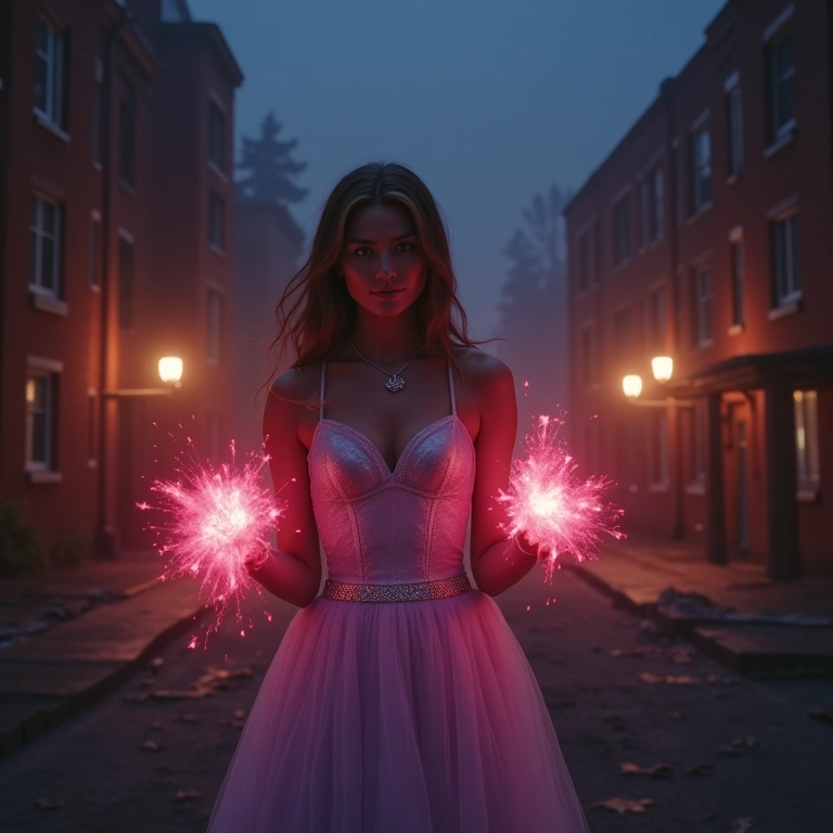 Carrie White na noite do baile, exercendo seus poderes telecinéticos em meio ao caos.