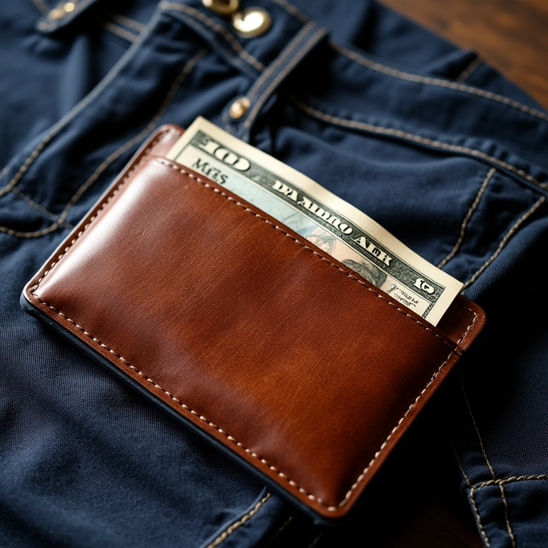 Carteira vazia ao lado de roupa barata, ilustrando que o barato sai caro na fast fashion.