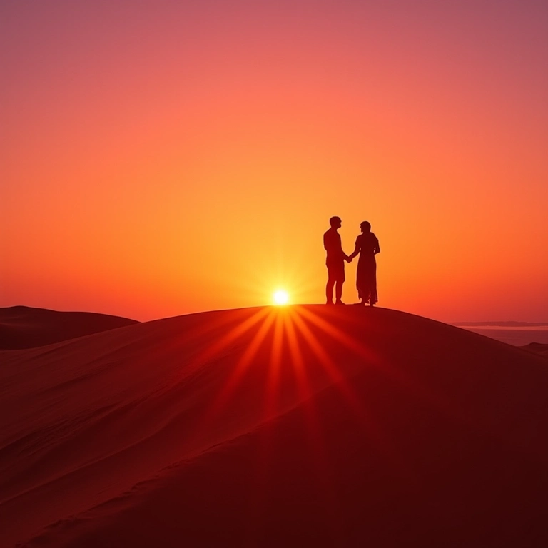 Casal admirando o pôr do sol nas dunas de Jericoacoara.