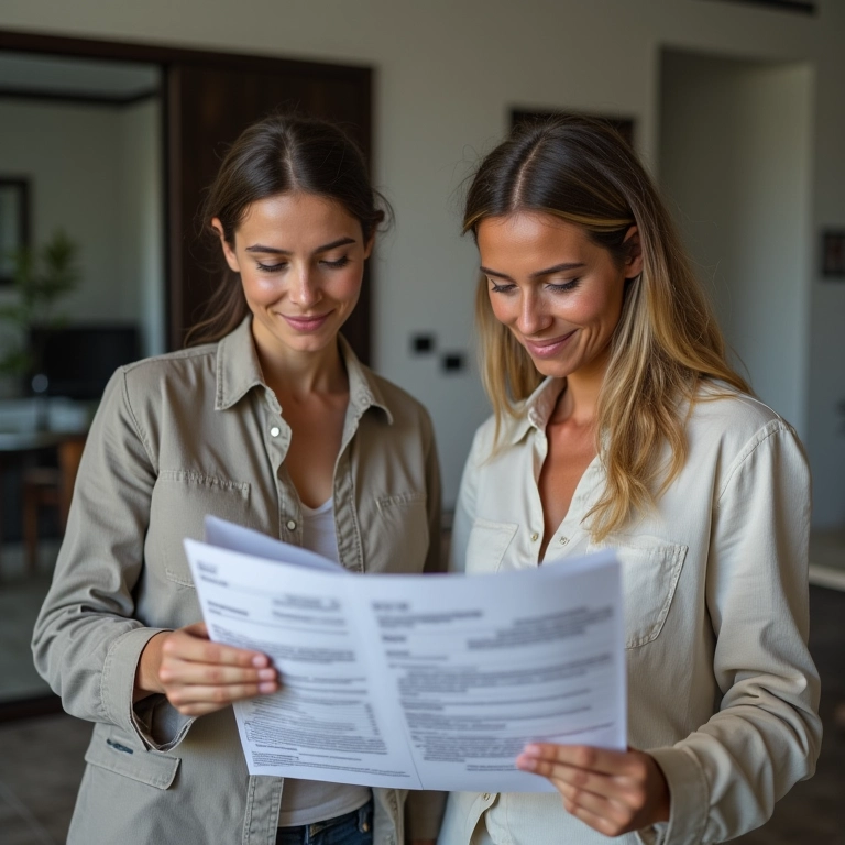Casal analisando documentos financeiros juntos.