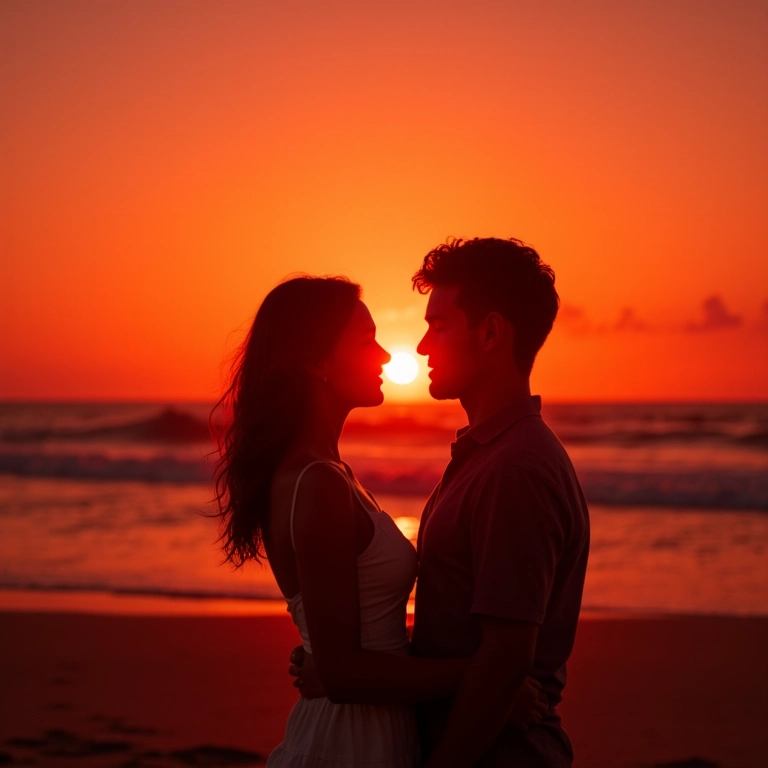 Casal apaixonado assistindo ao pôr do sol em Jericoacoara durante a Páscoa.