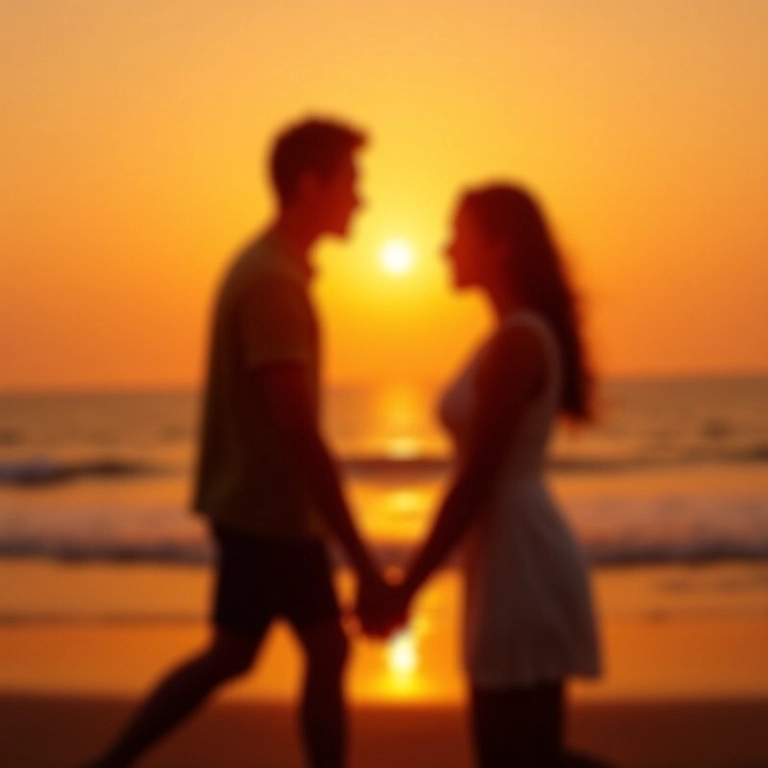 Casal de mãos dadas trocando olhares apaixonados na praia de Ipanema, Rio de Janeiro.