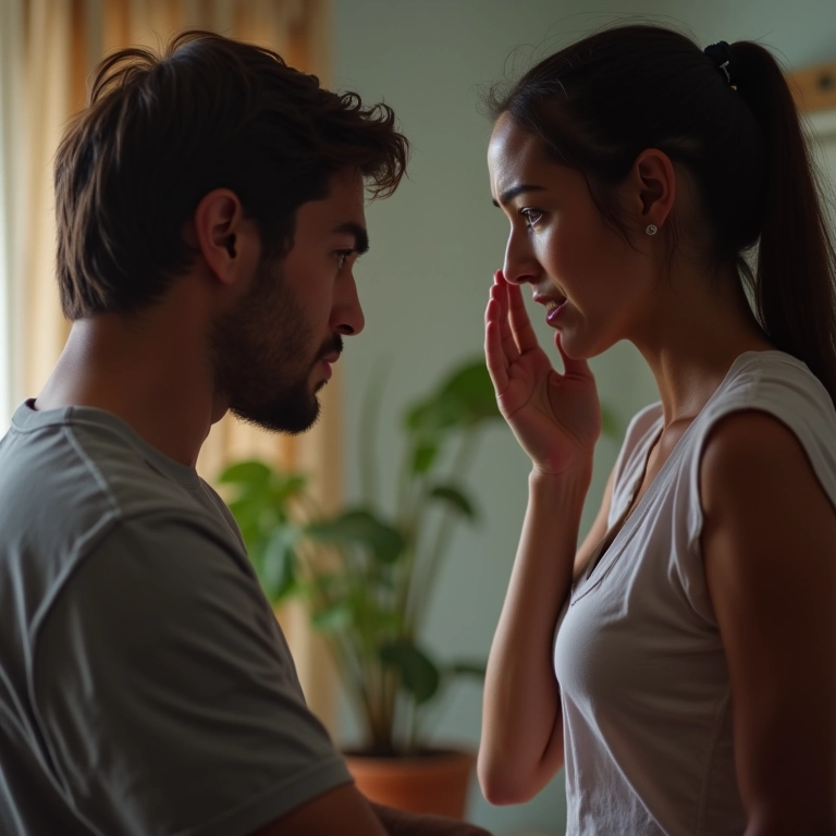 Casal discutindo, ciúme excessivo e controle, em um lar brasileiro.