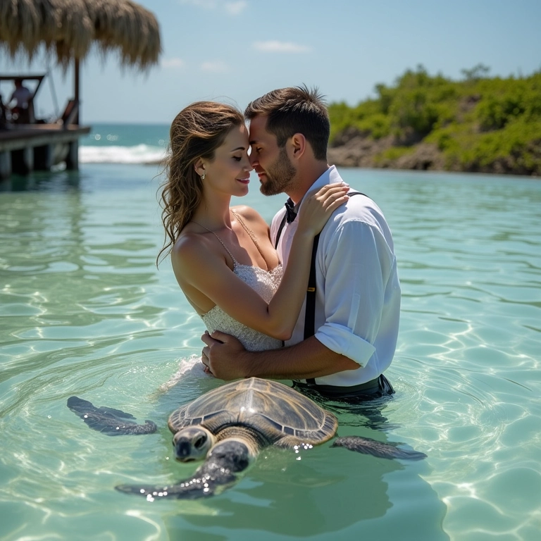 Casamento na Praia do Forte, com foco na conservação de tartarugas marinhas.