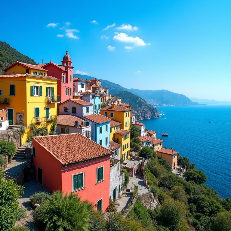 Casas coloridas de Olinda no alto da colina, com vista para o oceano.
