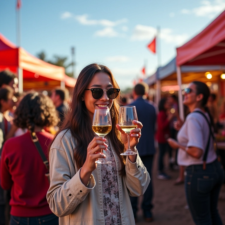 Celebração em festival de vinho no Chile.