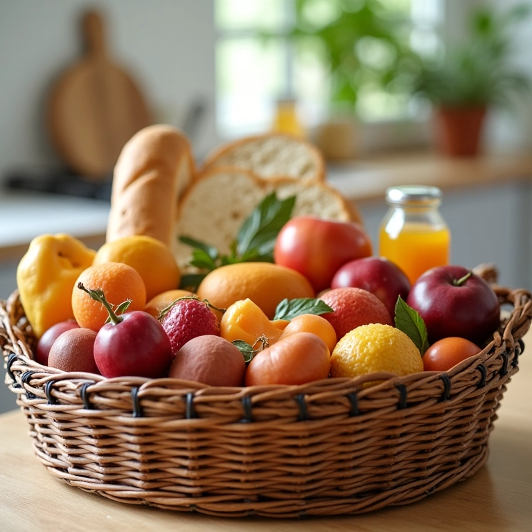 Cesta de café da manhã gourmet com produtos artesanais para presentear.