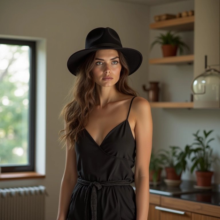 Chapéu trilby e macacão: uma combinação moderna e estilosa.