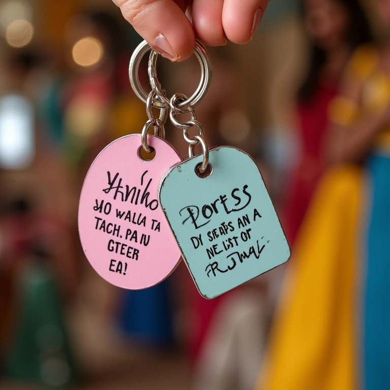 Chaveiros artesanais personalizados como lembrancinhas úteis para festa de 15 anos.