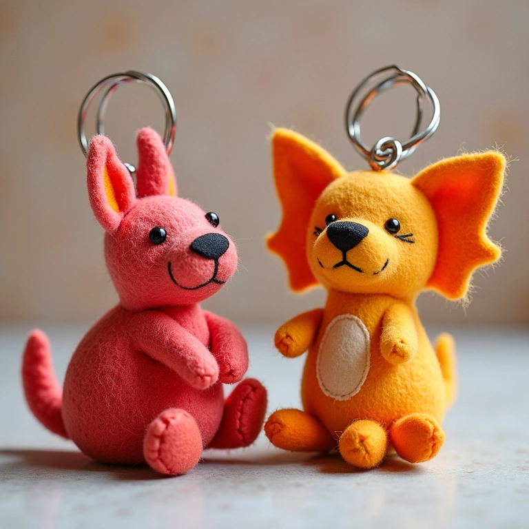 Chaveiros de feltro em forma de animais coloridos.