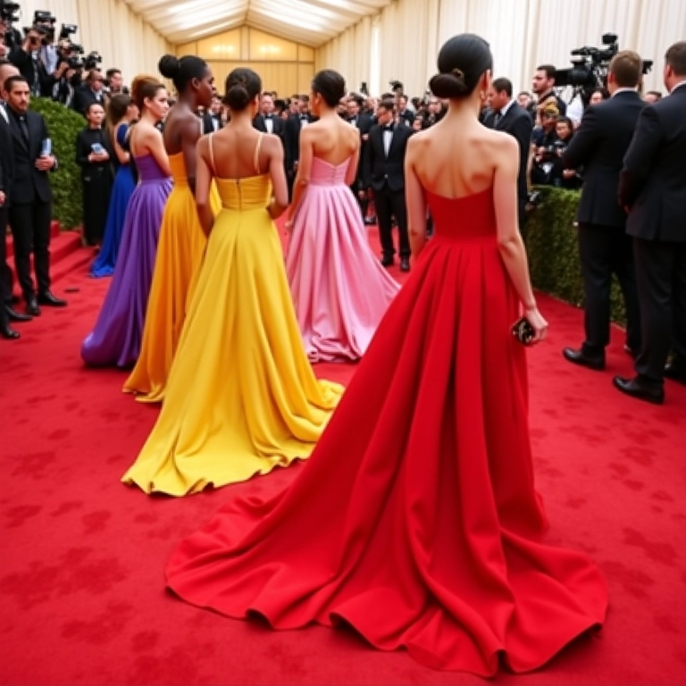 Chegada de celebridades deslumbrantes no Met Gala 2024, exibindo looks icônicos no tapete vermelho.
