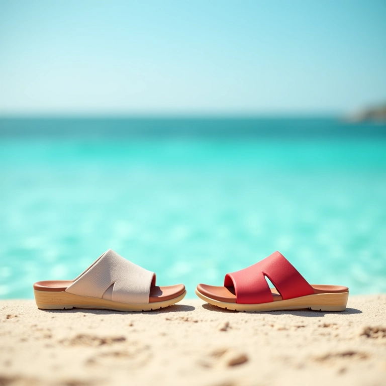 Chinelos slide na praia ou piscina: o calçado ideal para o verão.