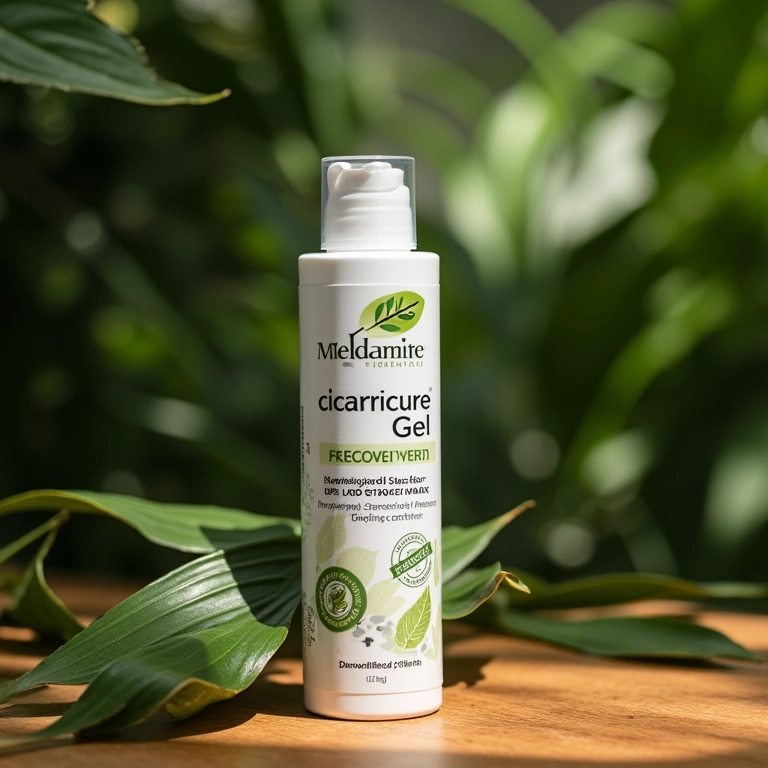 Cicatricure Gel para cicatrizes e estrias em mesa de madeira.