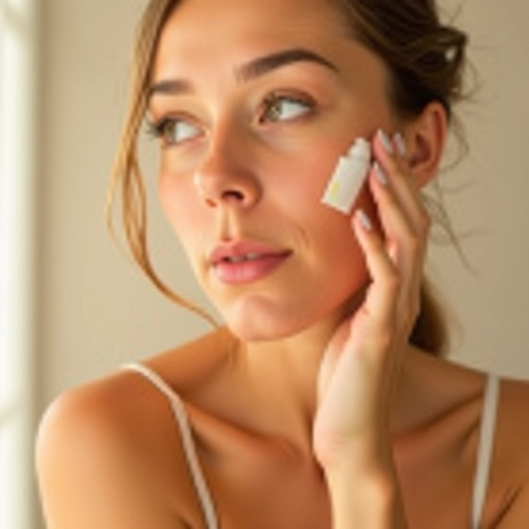 Close-up da aplicação de protetor solar toque seco, mostrando seus benefícios.