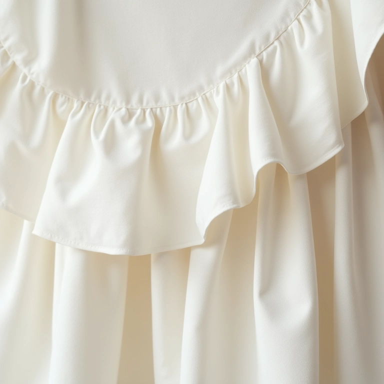 Close up da textura de um vestido de linho com babados.