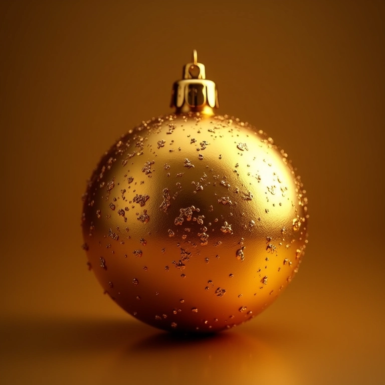 Close-up de bola dourada de Natal, atraindo riqueza e prosperidade.