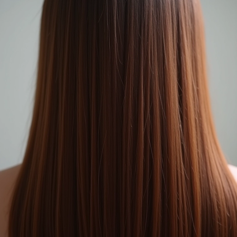 Close-up de cabelo liso, longo e brilhante.