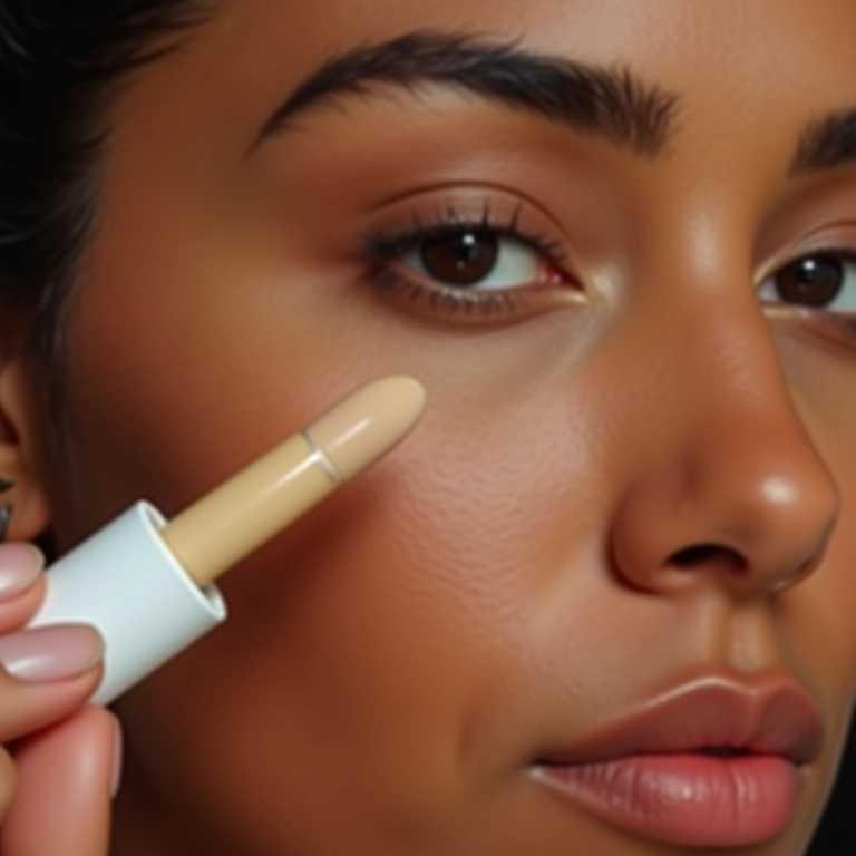 Close-up de corretivo sendo aplicado por uma mulher brasileira para cobrir olheiras.