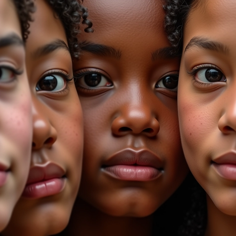 Close-up de diferentes texturas de pele, mostrando a variação no tamanho dos poros.
