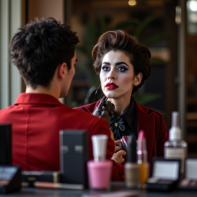 Close-up de drag king se maquiando