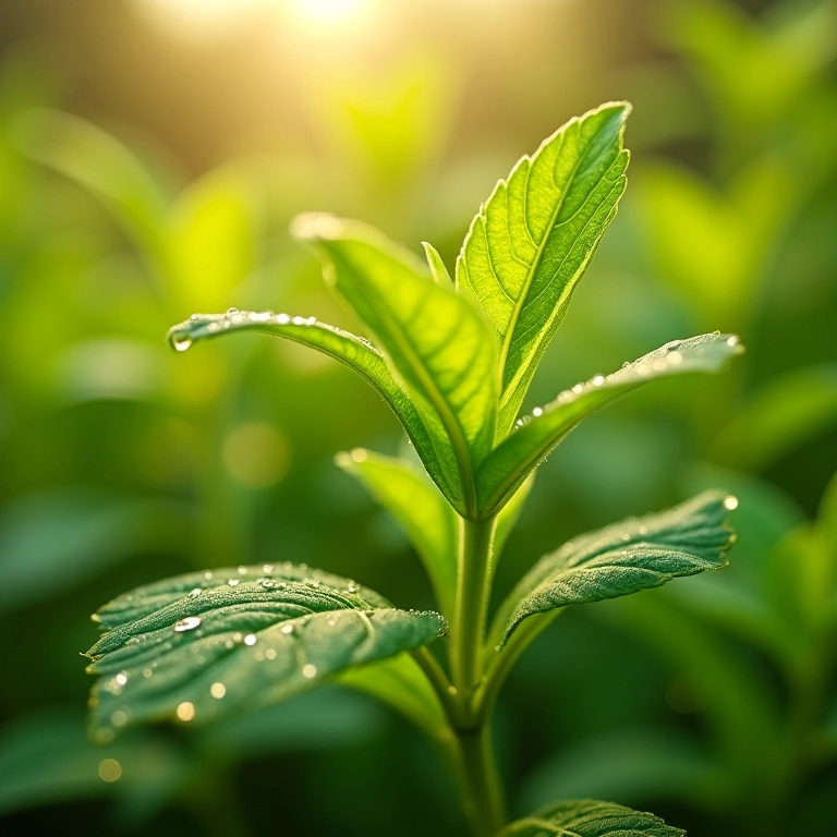 Close-up de erva-cidreira fresca em jardim ensolarado.