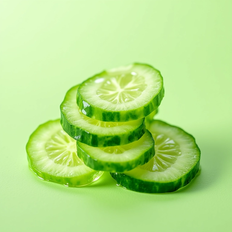 Close-up de fatias de pepino com gotas d'água, representando hidratação.