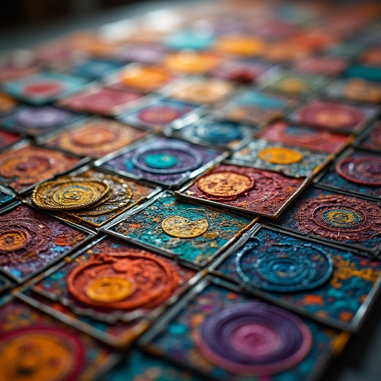 Close-up de mandalas de CD com diferentes padrões e texturas.