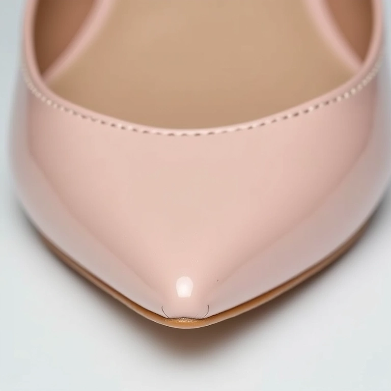 Close-up de sapatilhas de bico fino, tendência inverno 2025.