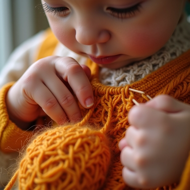 Close-up de um 'ponto baixíssimo' (pbx) sendo trabalhado com fio texturizado.