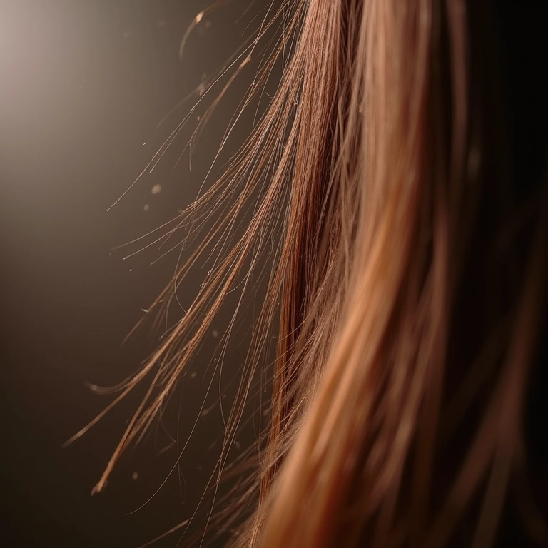 Close-up do efeito de proteção térmica em fios de cabelo.