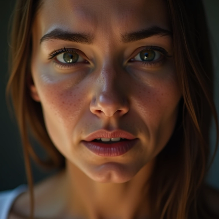 Close-up do rosto de uma mulher, com lágrimas nos olhos, expressando intensa reatividade emocional.