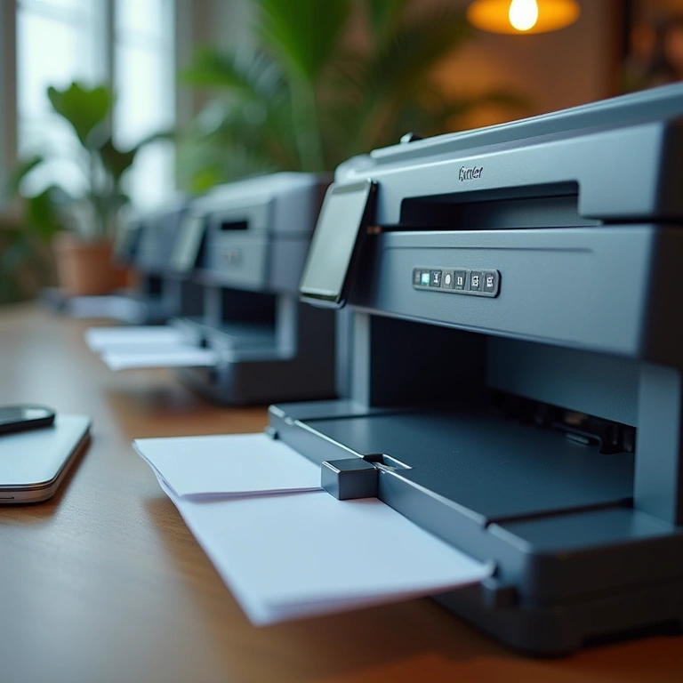 Close-up of a comparative table of printers for crafts, bright screen, 8K quality, sharp focus, Tabela comparativa de impressoras para artesanato em tela.
