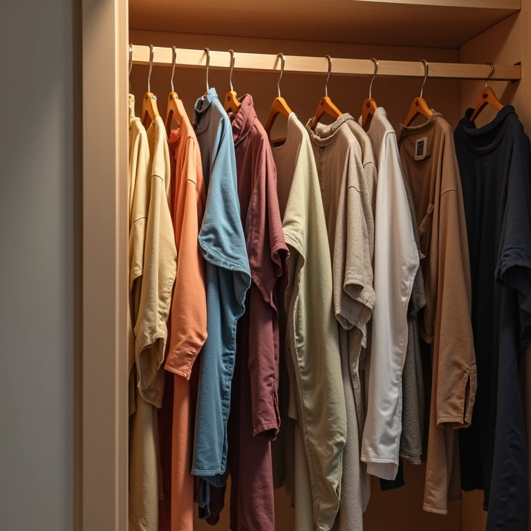 Closet com organizadores suspensos, aproveitando o espaço vertical.