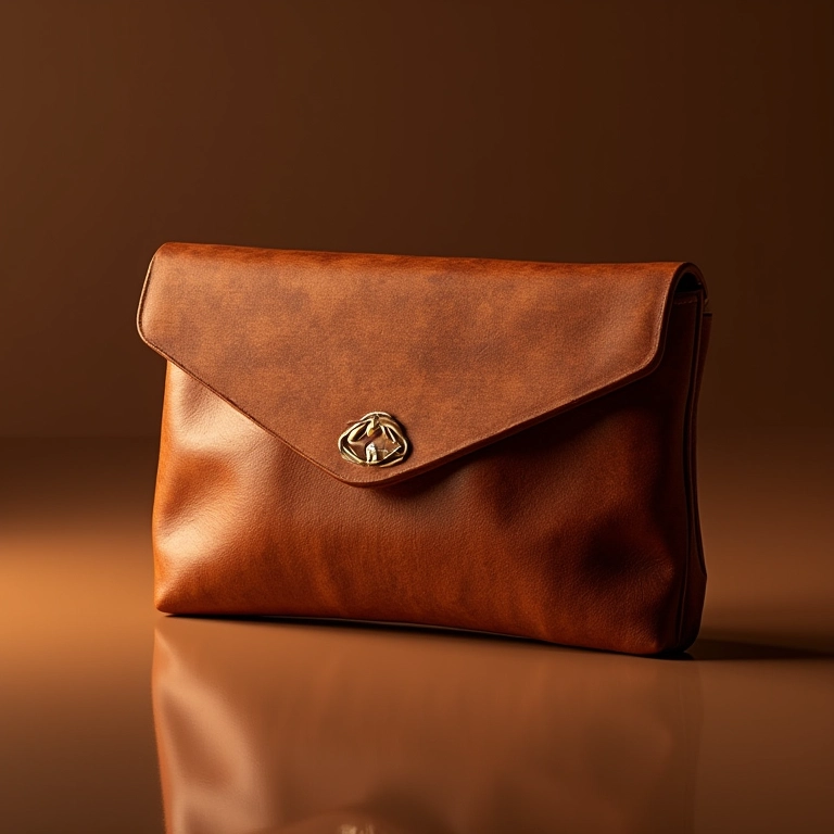 Clutch de madeira Glorinha Paranaguá em superfície reflexiva.