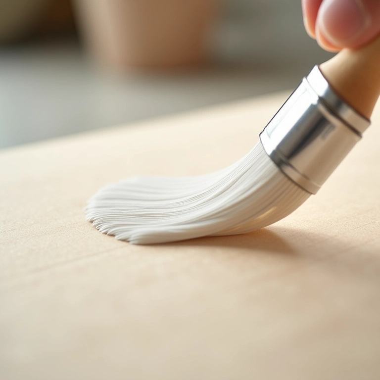 Cola branca sendo aplicada com pincel em peça de MDF.