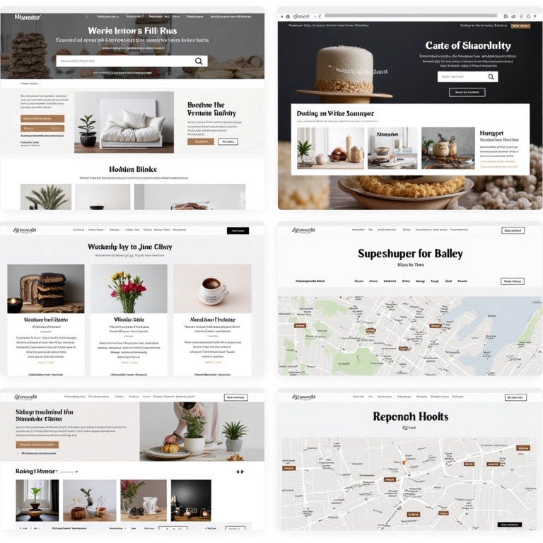 Colagem de capturas de tela de sites e localizações de lojas das quatro marcas de moda masculina.