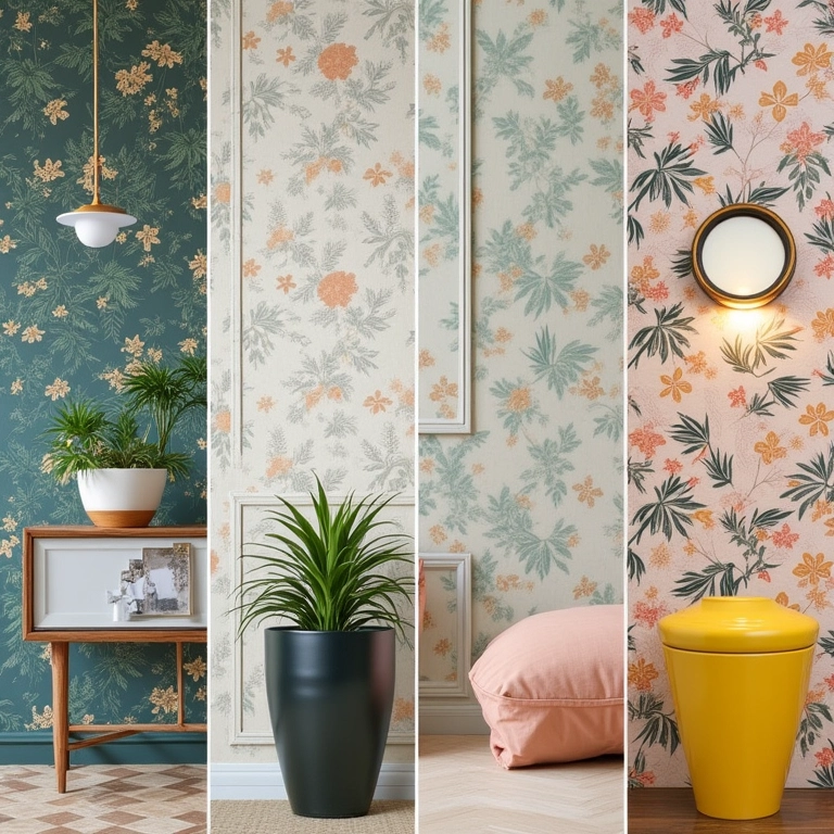 Colagem de texturas e padrões de papel de parede com dicas de iluminação.