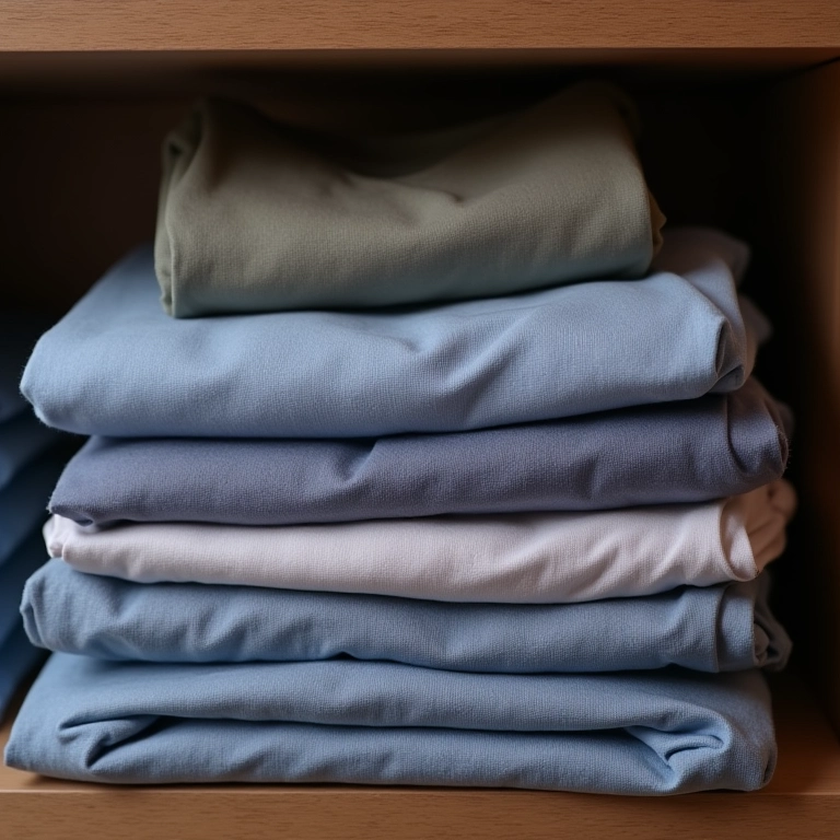 Coleção de camisetas básicas da Hering dobradas e empilhadas em prateleira.