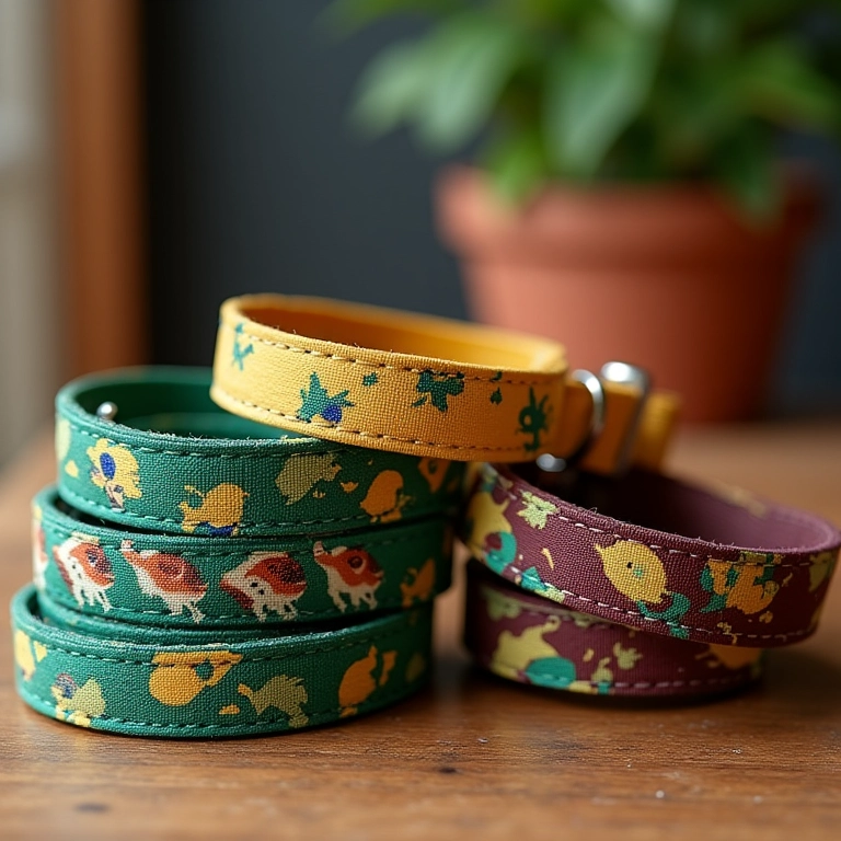 Coleiras e guias estilosas para pets com estampas brasileiras.