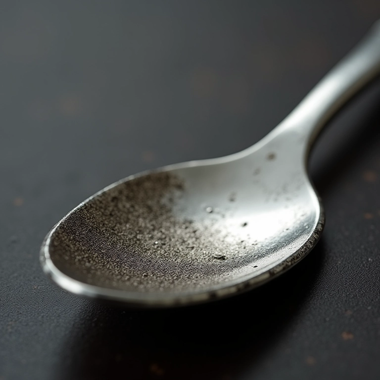 Colher de prata escurecida mostrando o processo de oxidação.