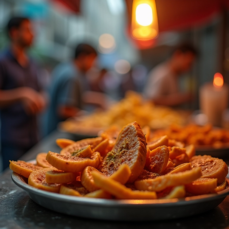 Comida de rua com higiene duvidosa em país estrangeiro.