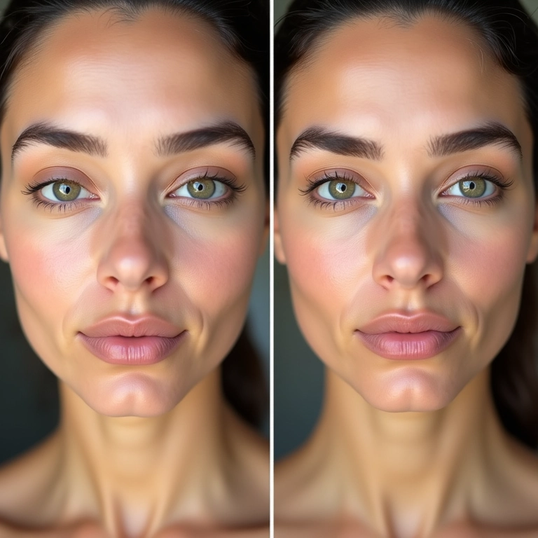 Comparativo antes e depois do microagulhamento facial mostrando melhora da pele.