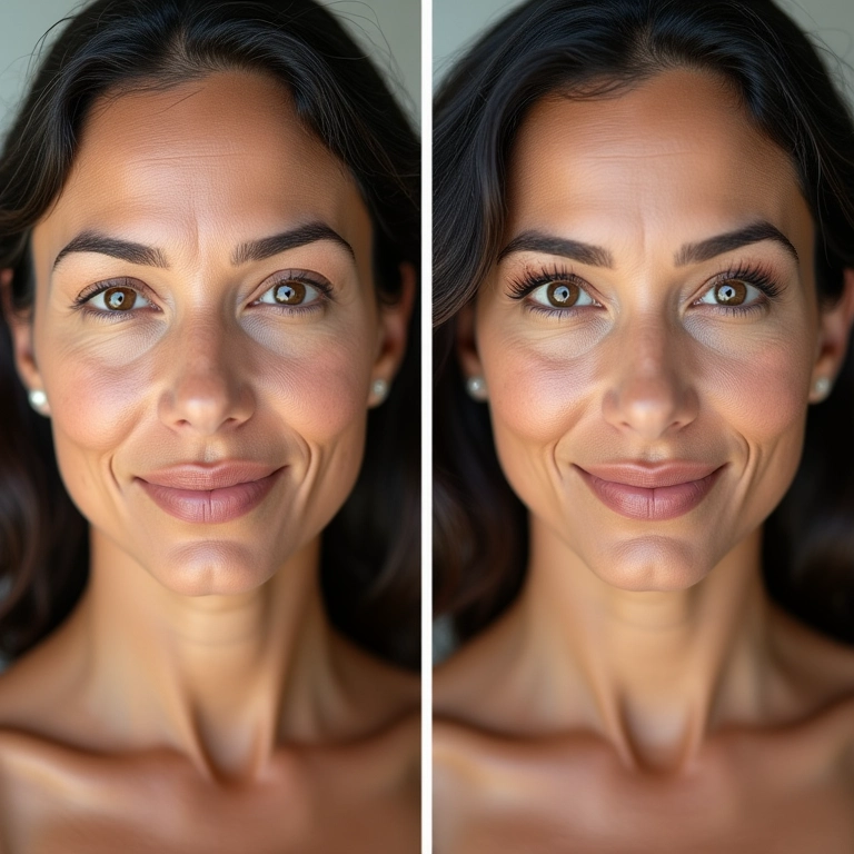 Comparativo da pele antes e depois do uso de Vitamina C.