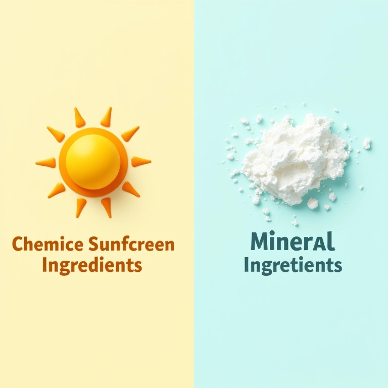 Comparativo entre ingredientes de protetores solares físicos e químicos.