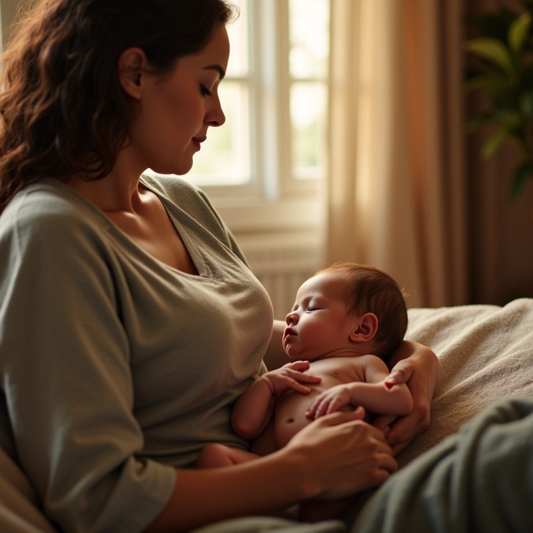 Compressa morna sendo aplicada na barriguinha do bebê.