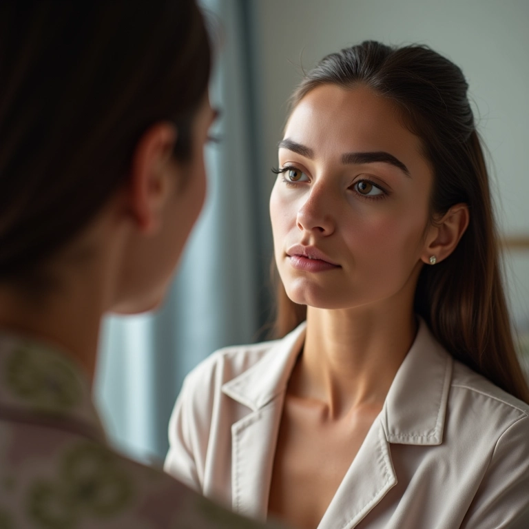 Consultora de beleza auxiliando cliente na escolha do método de remoção.