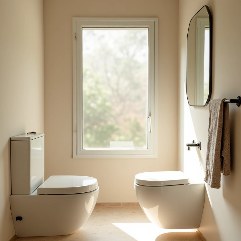 Cores claras aumentando a luminosidade em um lavabo pequeno.