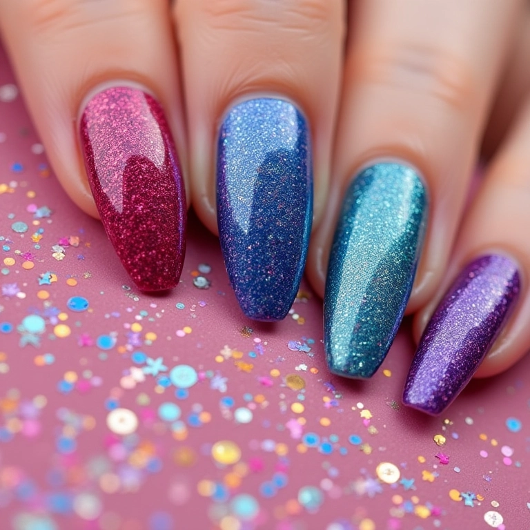 Cores de esmalte que combinam com glitter no carnaval.
