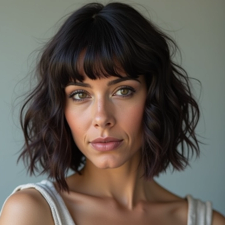 Corte bob assimétrico em mulher brasileira elegante.