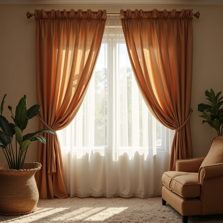 Cortinas com a barra perfeita, criando uma elegante cascata no chão da sala de estar.